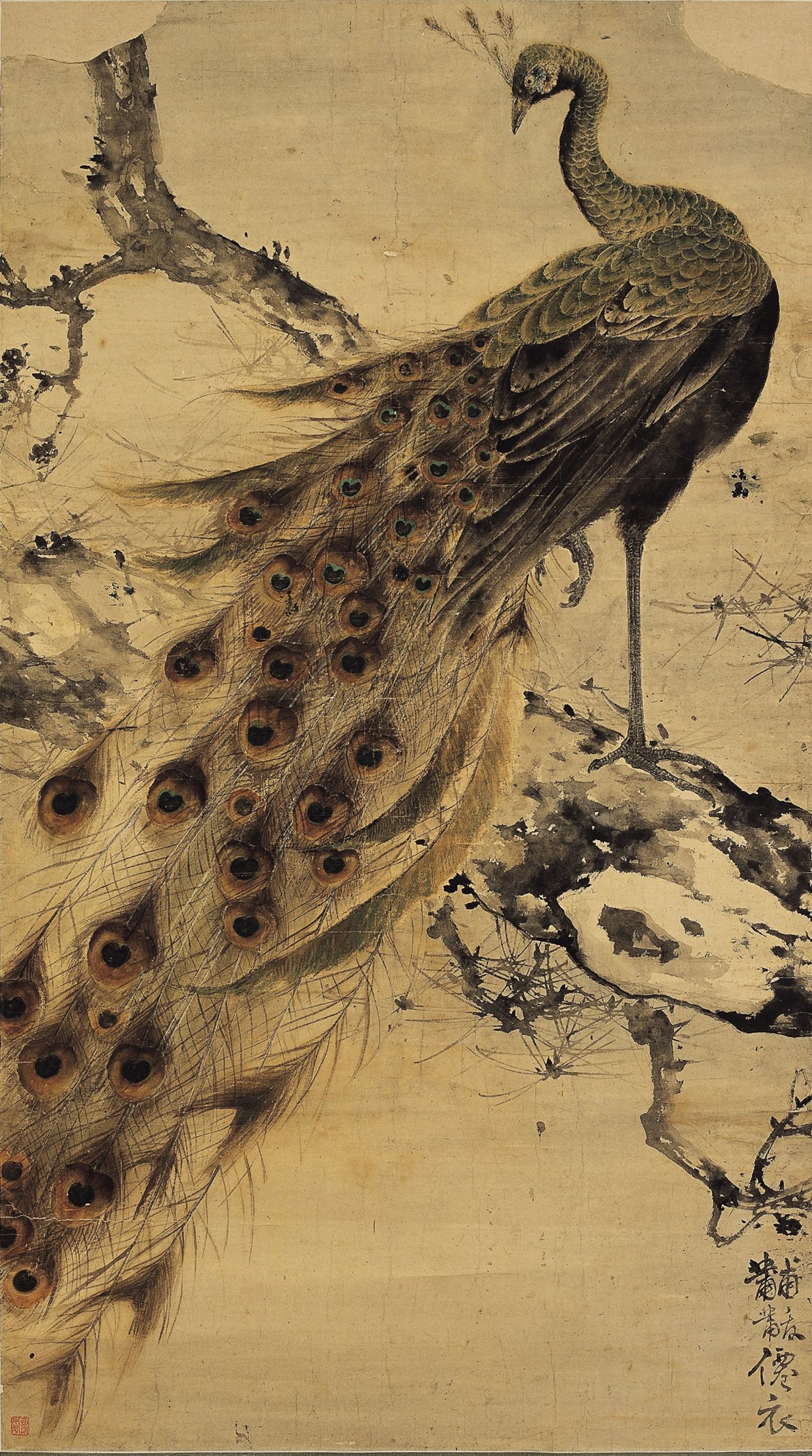 <h2>孔雀图</h2><p>作者：高奇峰</p><p>创作年代：年代不详</p><p>规格：144.5cm×81cm</p><p>品类：中国画</p>